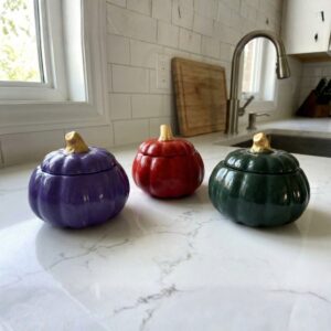 3'lü "Mücevher Serisi" Renkli Kabak Baharatlık ve Şekerlik Seti - Taş Tozu Dekoratif Saklama Kutusu