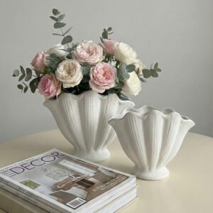 "Kendin Tasarla" Serisi: Ham Taş Tozu Büyük Boy İstiridye Vazo ve Saksı - Boyanabilir Dekoratif Obje